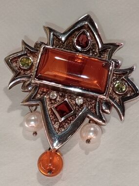 Vintage Victorian Style Sterling Silver Multi-Gemstone Pendant
